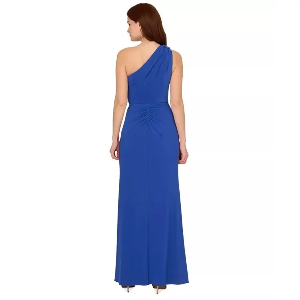 ADRIANNA PAPELL Draped One-Shoulder Jersey Blue Gown 6 NWT - Picture 2 of 10